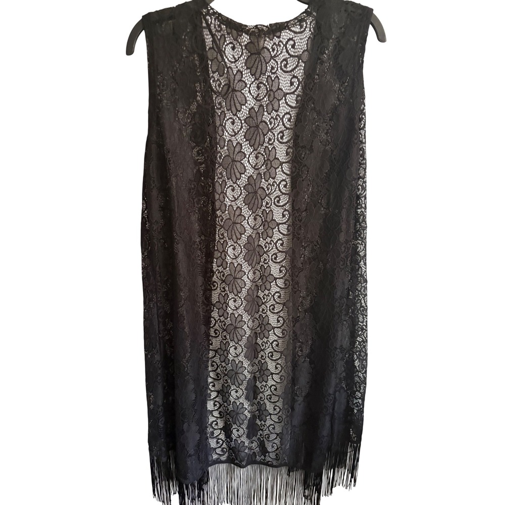 Whimsigoth Black Lace Fringe Layering Kimono Witchy Dark Romance Festival Duster